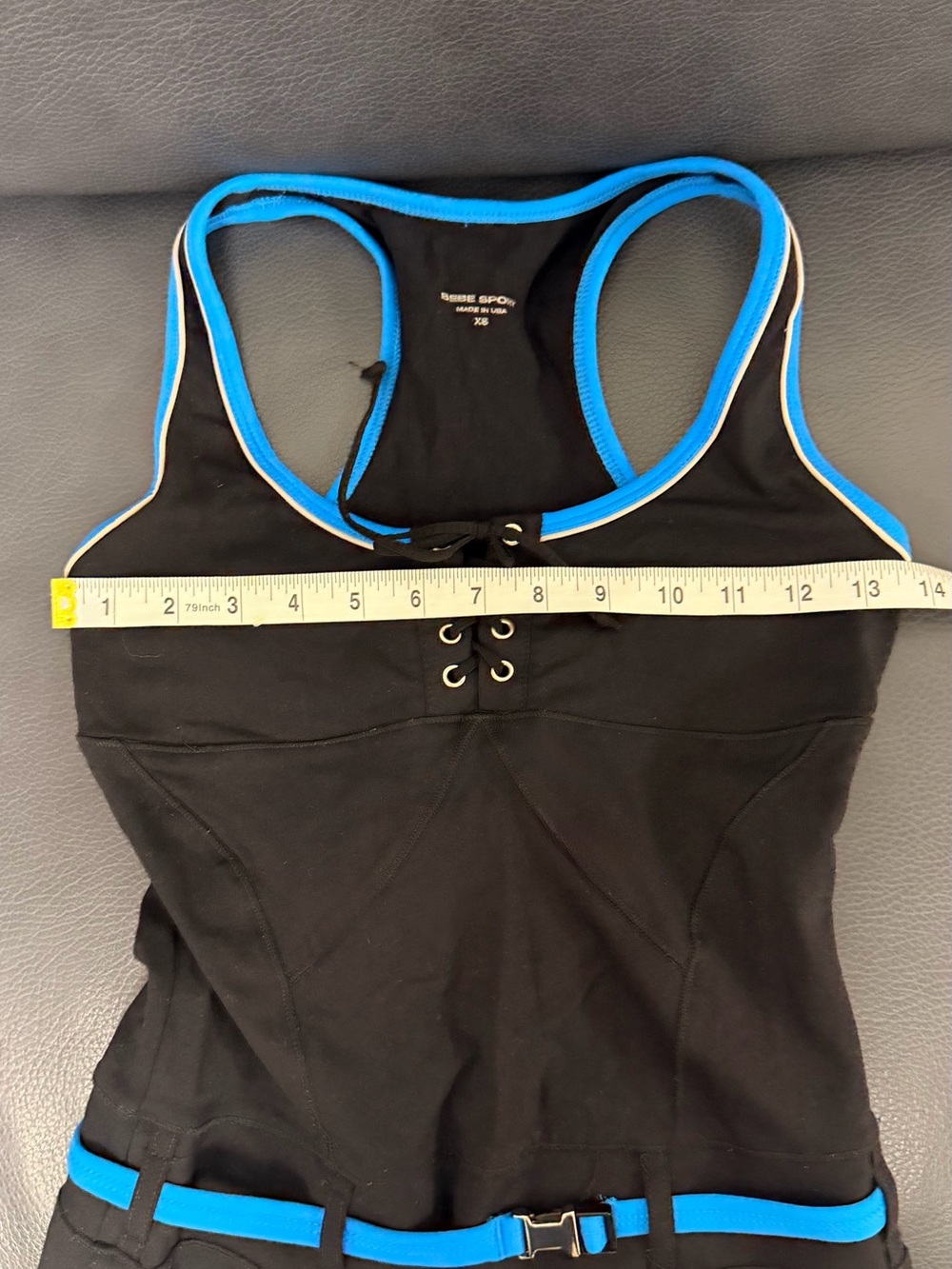 bebe Black jumpsuit with Electric Blue Trim and Belt Y2K - Picture 5 of 7